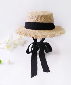 Womens Wide Brim Sun Hat with black Wind Lanyard UPF Summer Straw Sun Hats