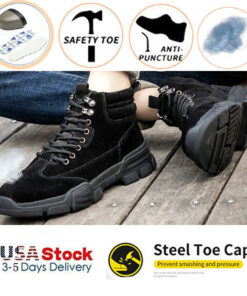 HANHAN Work Boots Steel Toe Cap Mens Safety Shoes Breathable leather Sneakers